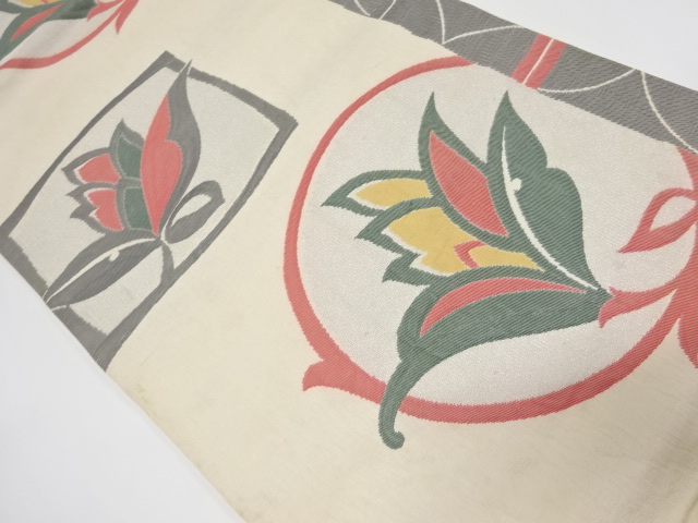 アンティーク　膨れ織唐花模様織出し袋帯（材料）